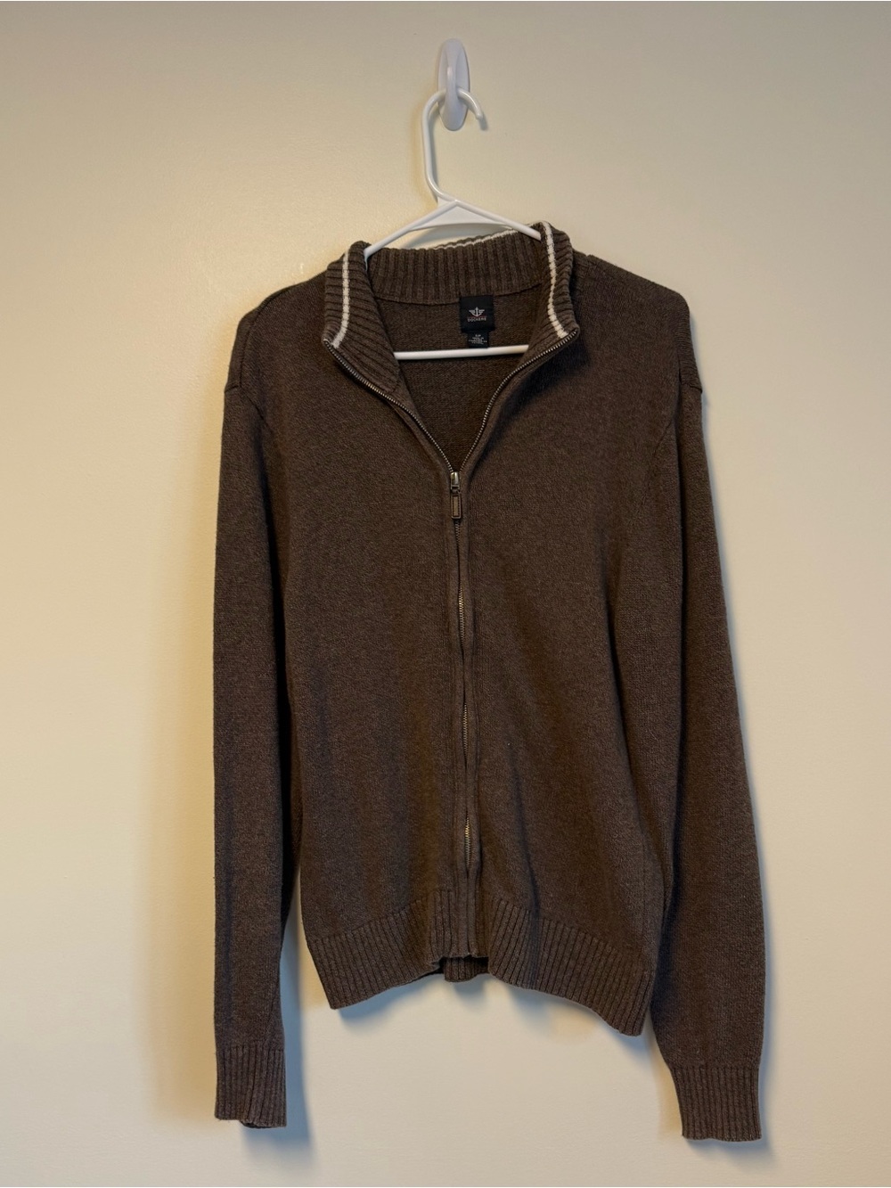 Dockers Men's Brown Full-Zip Sweater with Striped Collar